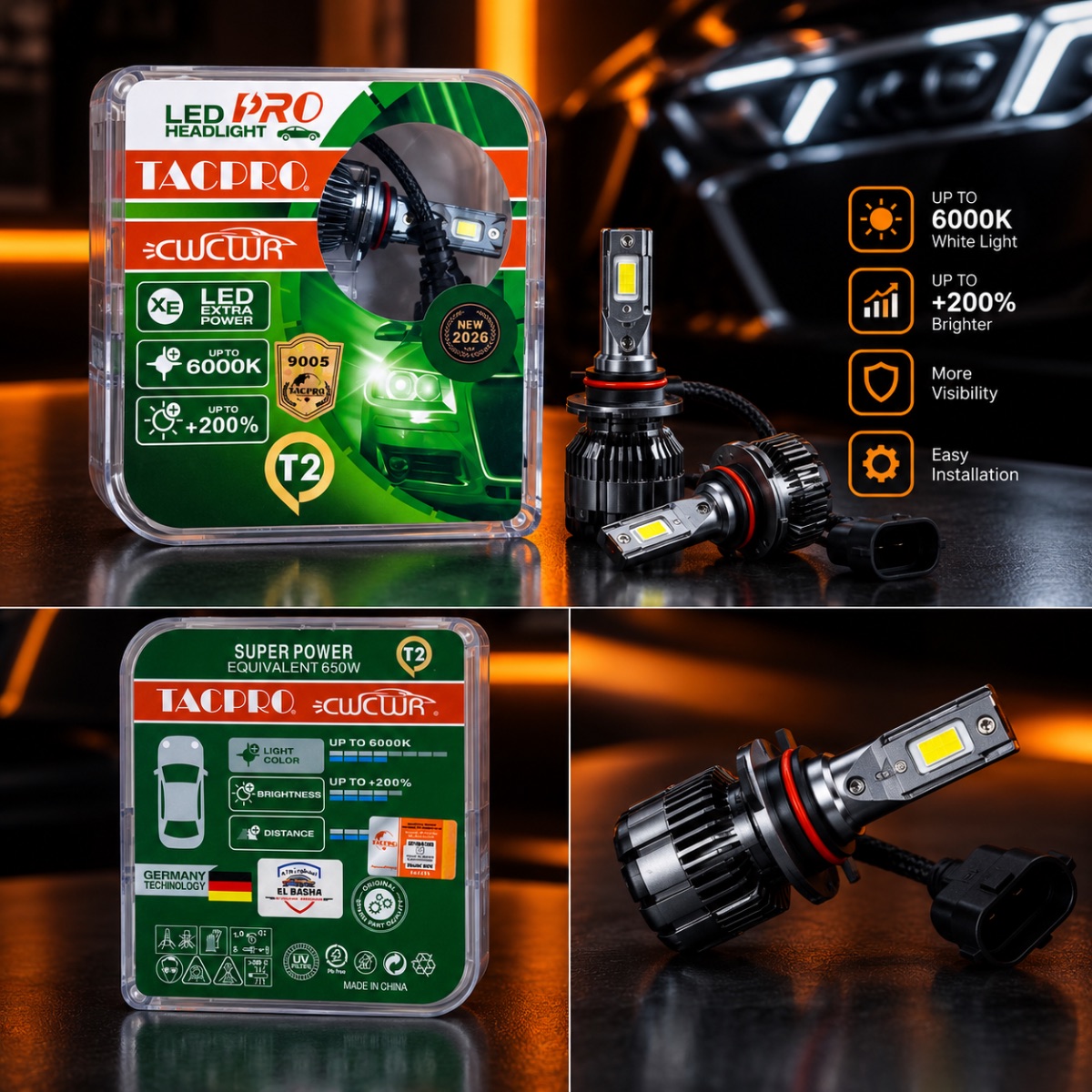 TACPRO T2 LED Headlight – 9005
