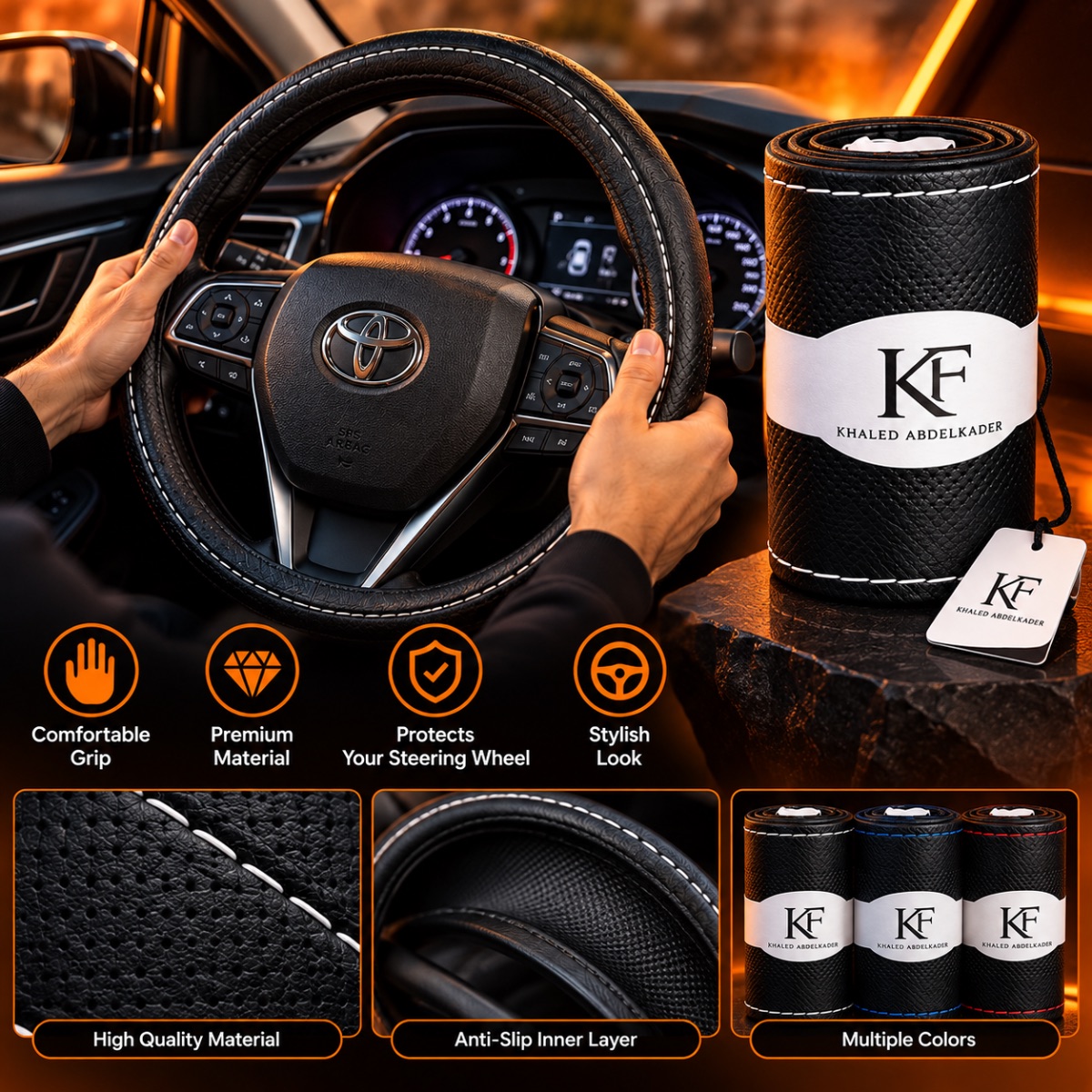 KF Premium Leather Steering Wheel Cover