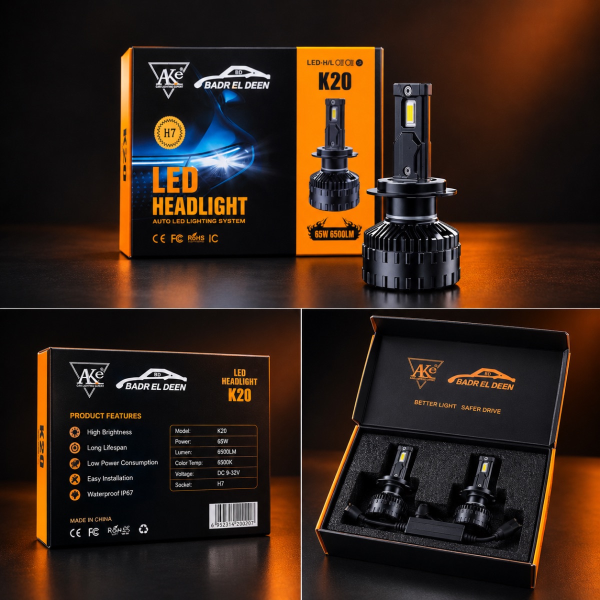 AKe K20 H7 LED Headlight Kit - 65W